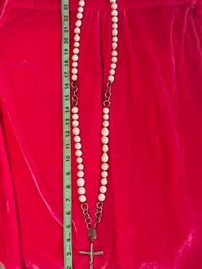 Love Tokens necklace Hammered Silver Cross Pearl Necklace - White Pearls